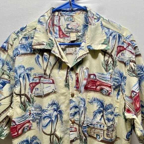 Blue Water Wear Button Up Men's Large Cream Rare Volkswagen Surf Van Beach Shirt - Picture 2 of 16